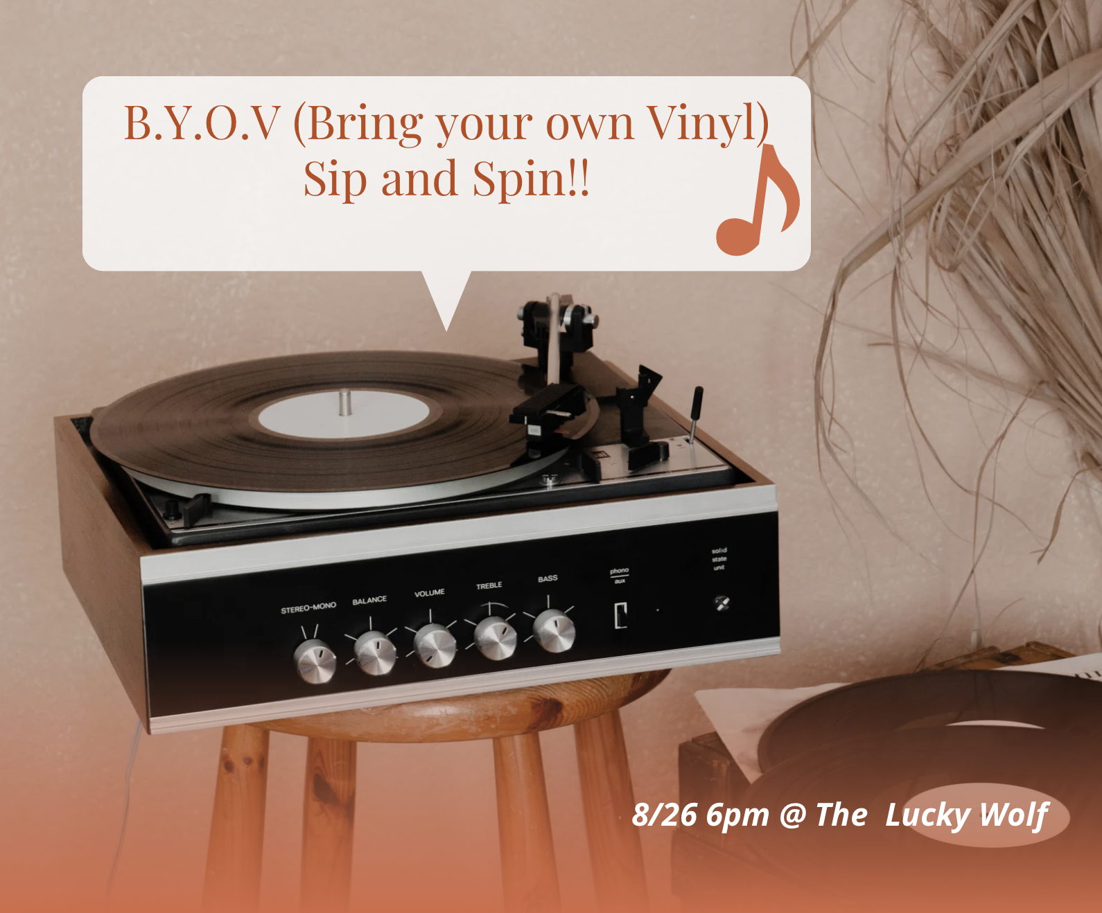 B.Y.O.V (Bring your own Vinyl) Sip and Spin!!
